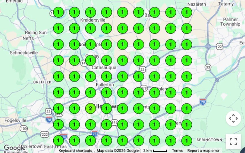 Map-pack rank grid — Asphalt paving, Allentown, PA