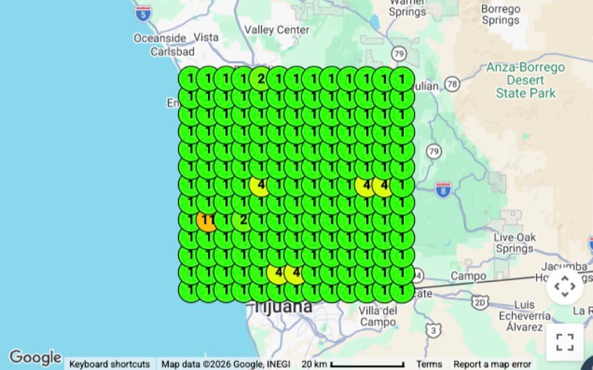 Map-pack rank grid — Asphalt contractor, San Diego, CA
