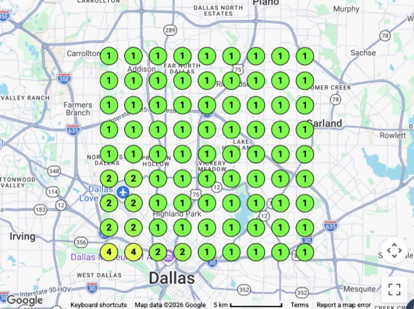 Map-pack rank grid — Demolition, Dallas, TX