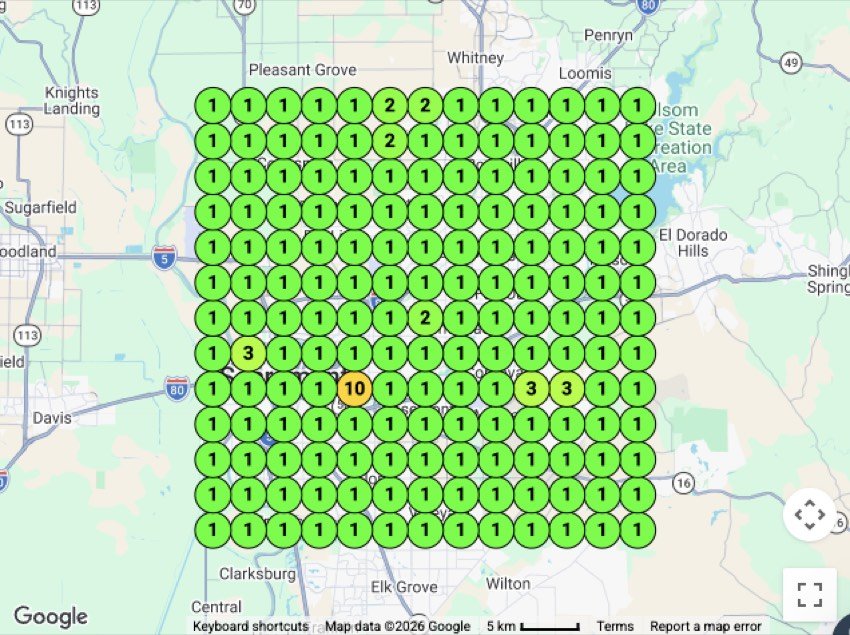 Map-pack rank grid — Demolition, Sacramento, CA